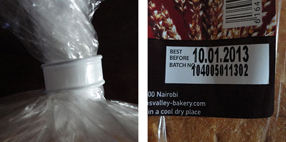 Loaf of bared sealed with a flexible piece of plastic